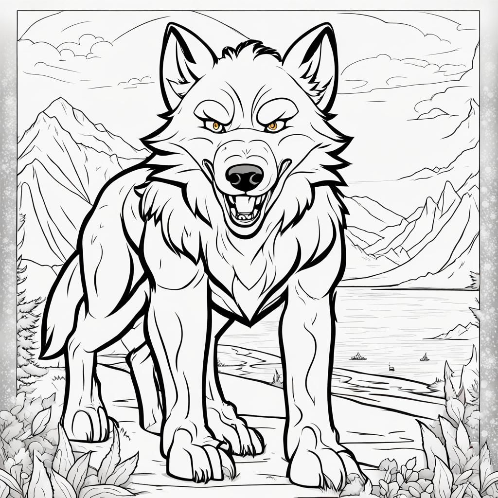 Cute Cartoon Wolf Coloring Page: Fenrir