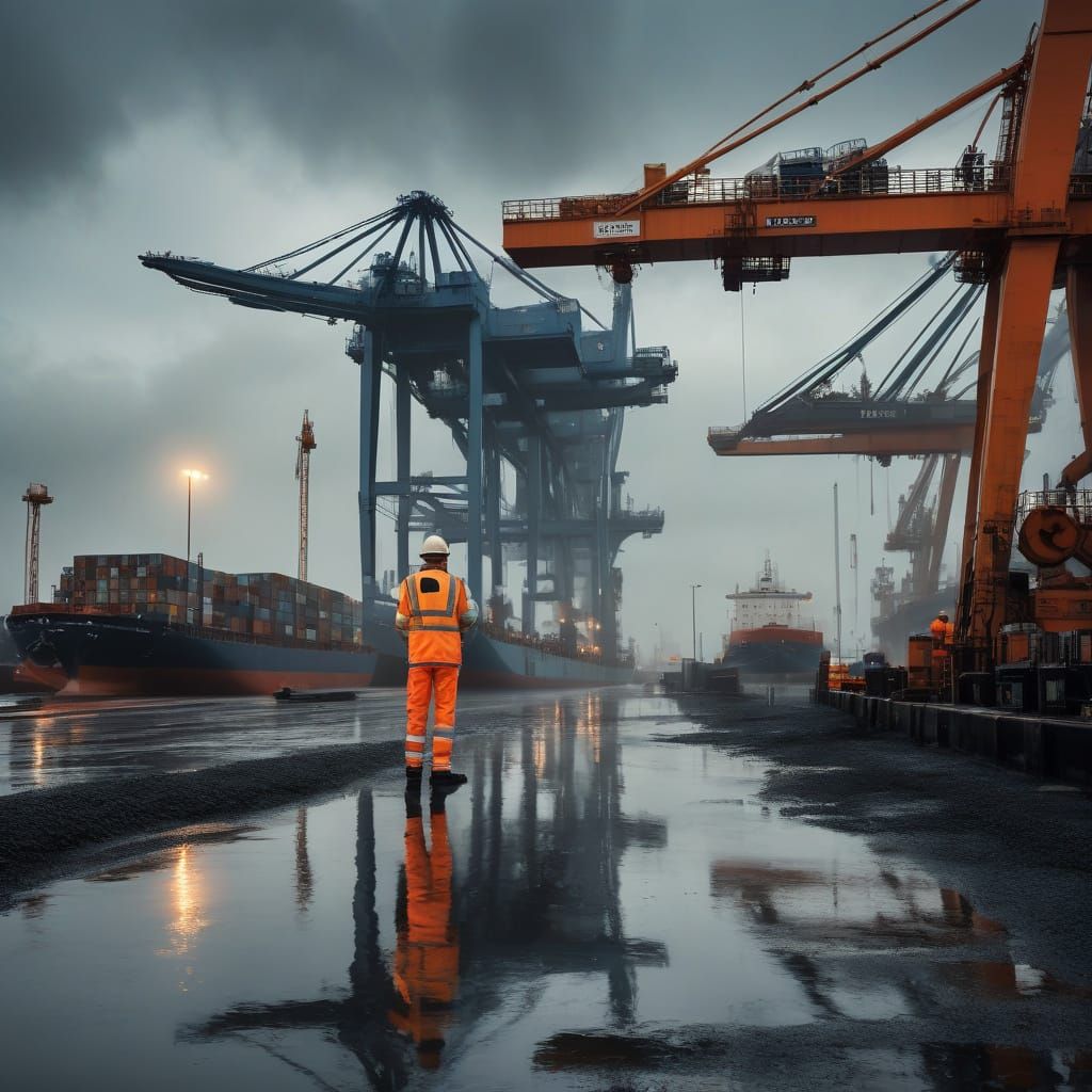 Industrial Portscape at Felixstowe Docks in Moody Atmosphere