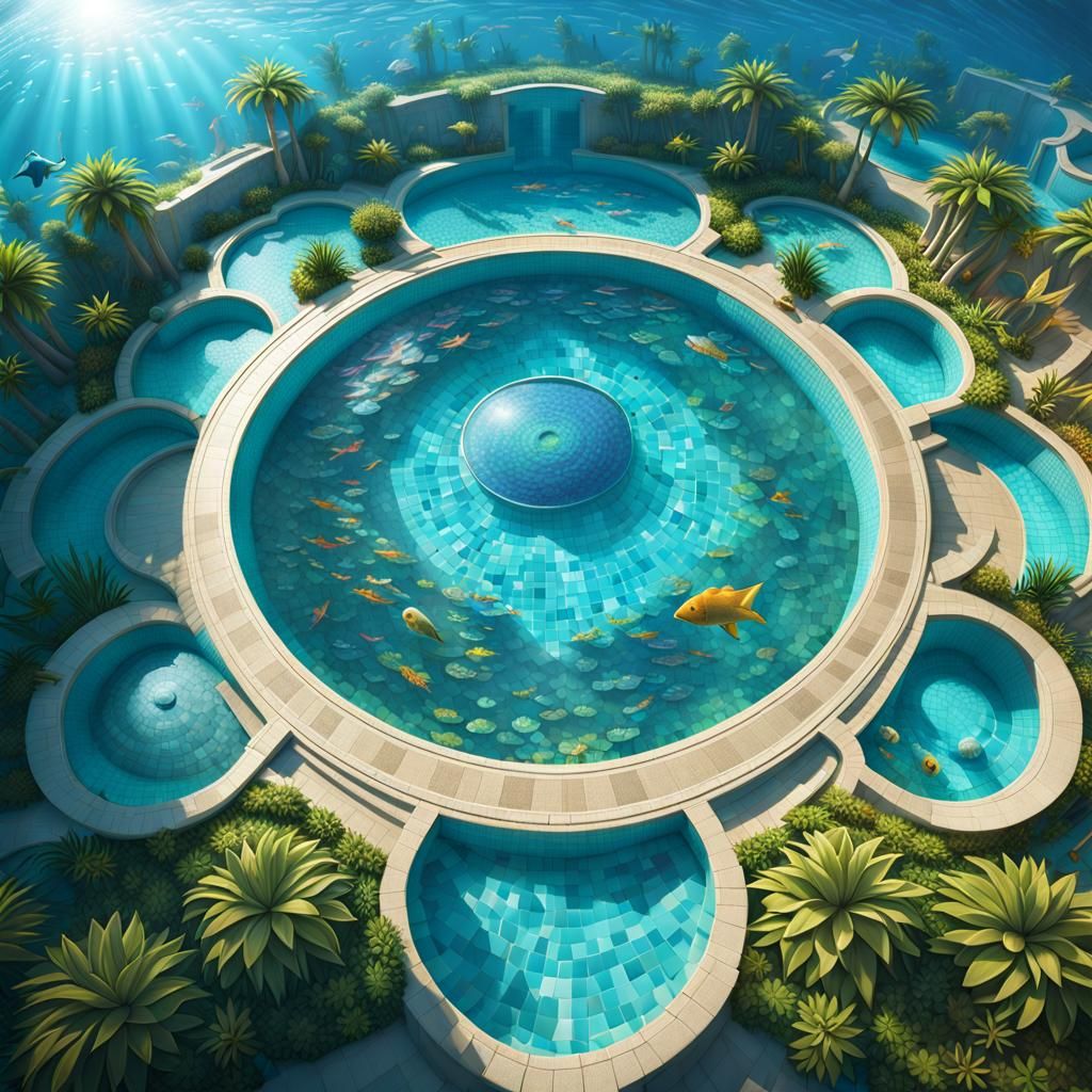Underwater Atlantis Mosaic in Isometric Fisheye View