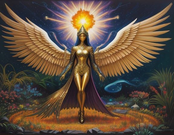 Angel in Cosmic Zen Garden Oil Painting