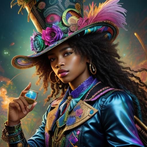 Woman in Maximalist Hat, Digital Art