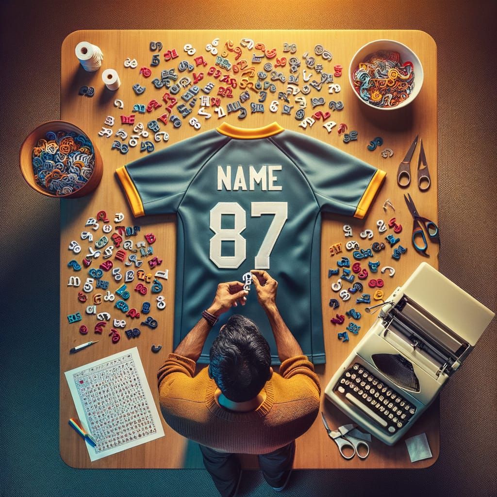 Man Selects Velcro Letters for Football Jersey