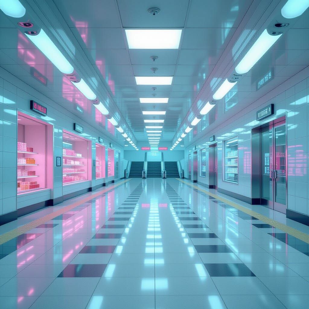 Empty Subway Station in Dreamlike Photorealistic Style