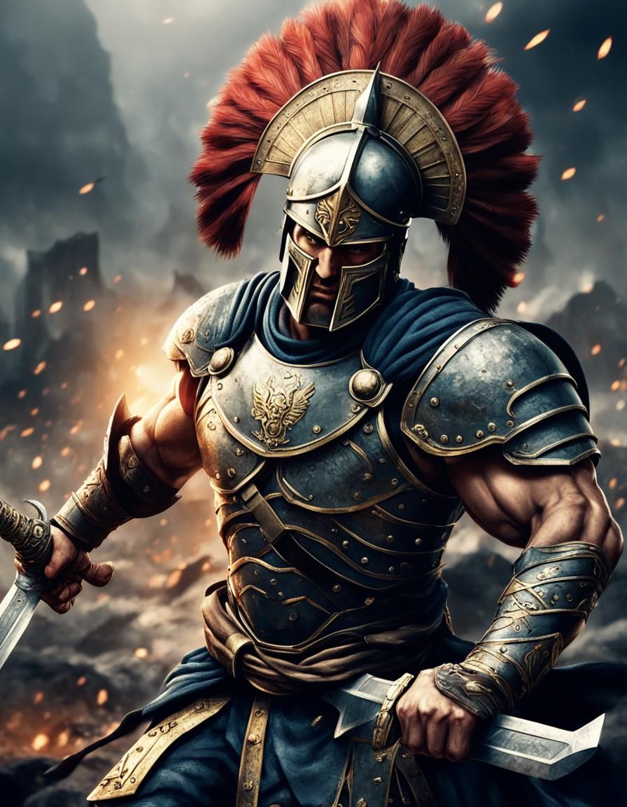 Roman Warrior in Comic Book Battle Scene
