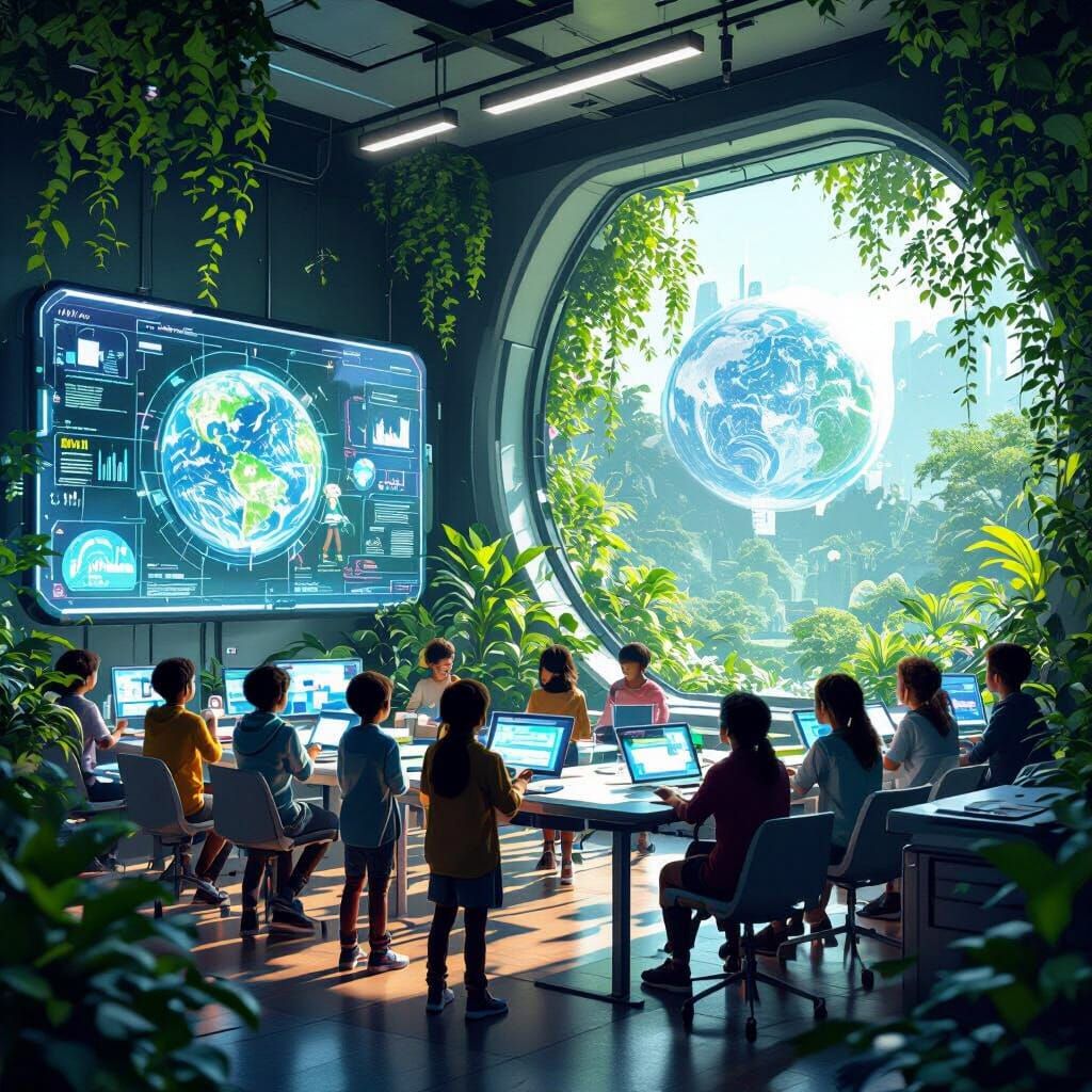 Futuristic Digital Classroom on Revitalized Earth