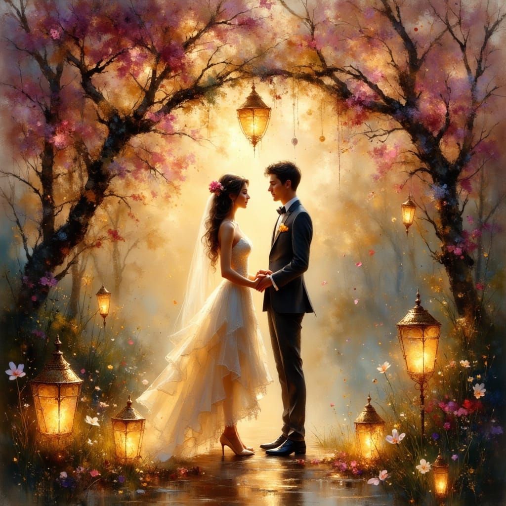 Spring Altar Scene with Lanterns in Impressionist Style