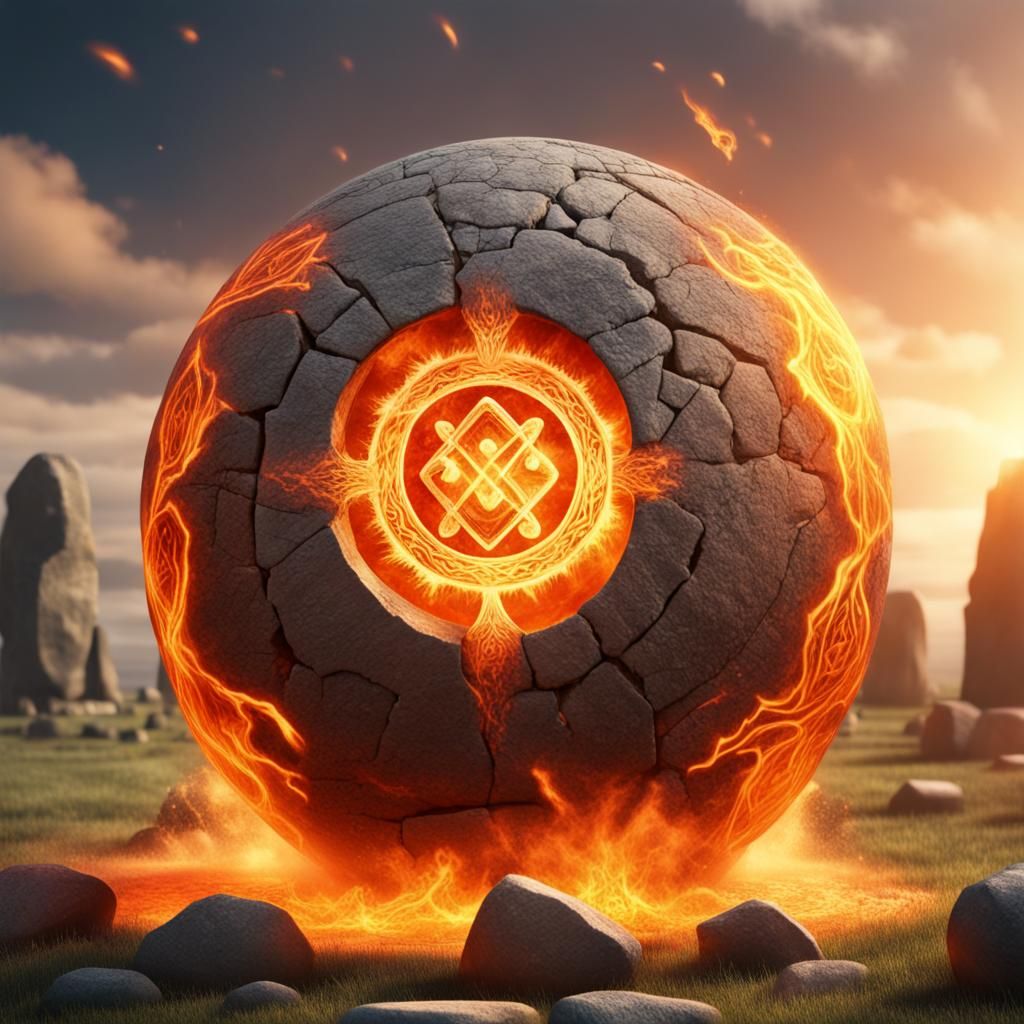 Fiery Orb Above Runic Stone Circle, Splash Art