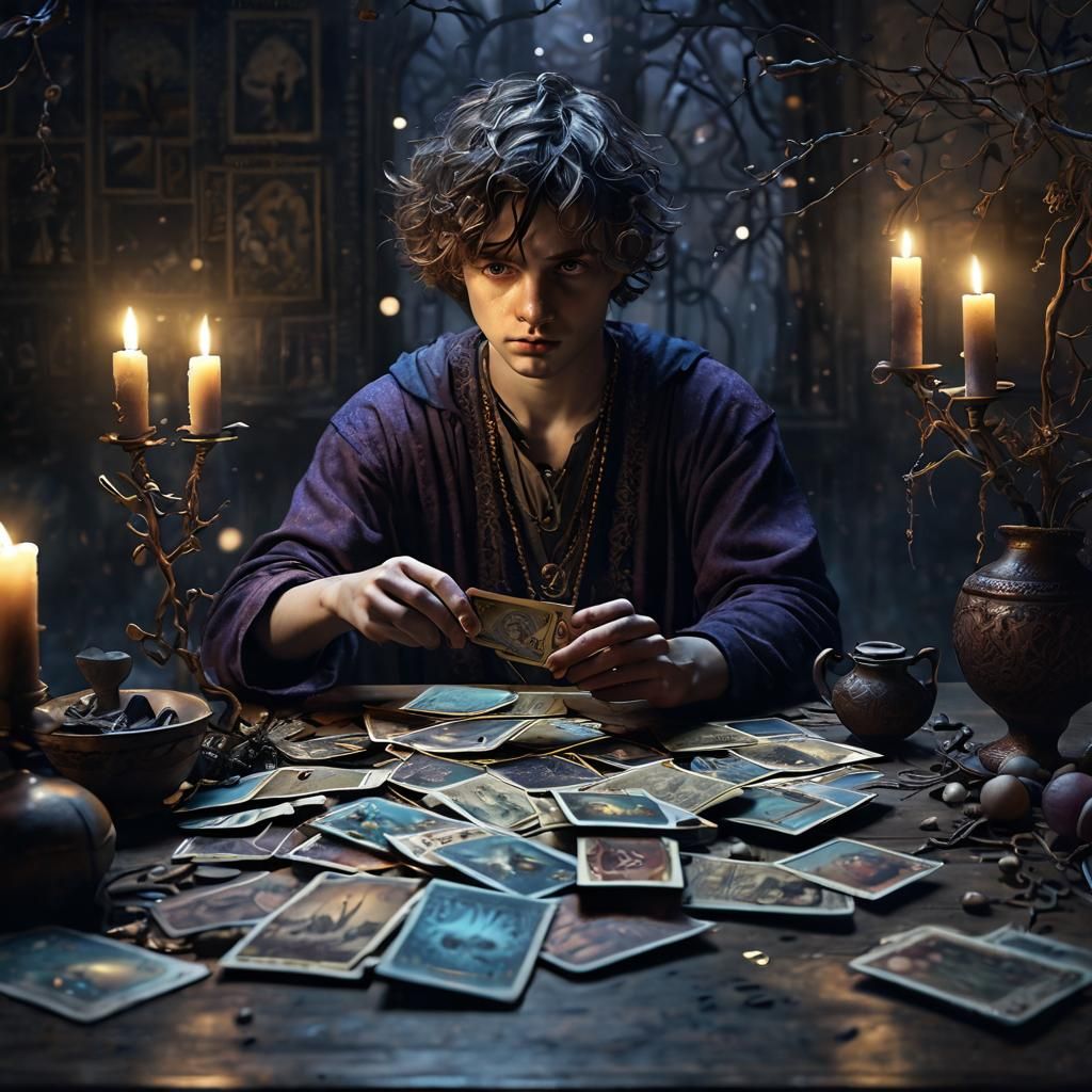 Mystical Fool Rising from Tarot Card in Dark Fantasy