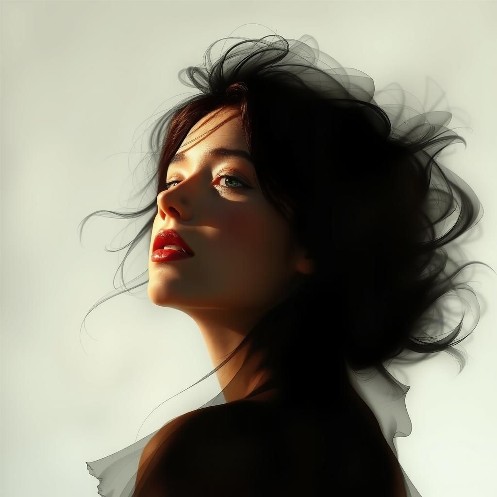 Ethereal Floating Female Portrait in Impressionistic Style