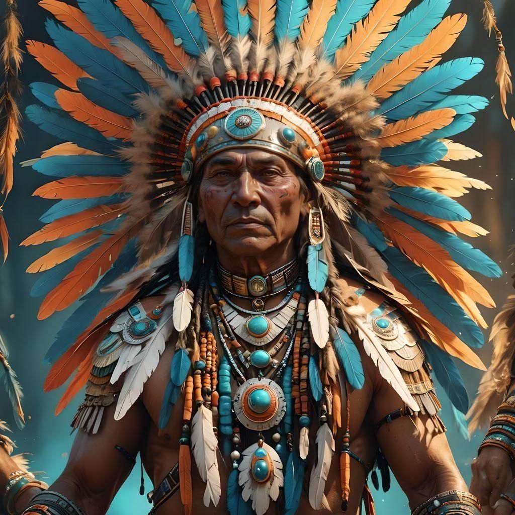 Indian Chief Portrait in Hyperdetailed Style