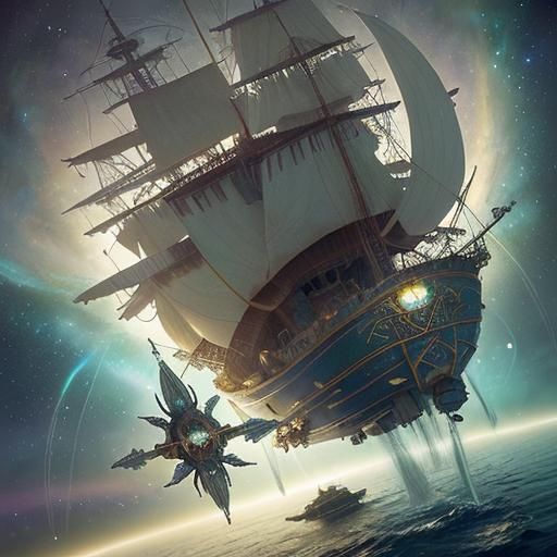 Magical Spaceship Journey in Green Landscape