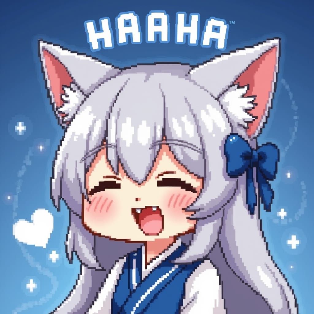 Chibi Anime Catgirl Laughing in 8-Bit Style