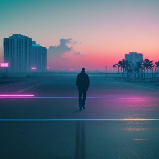 80s Miami Beach at Dusk in Hyperrealism