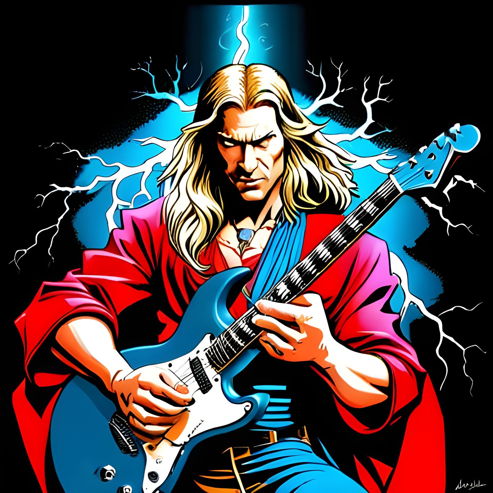 Wizard Sorcerer Shredding Guitar: Digital Art Masterpiece