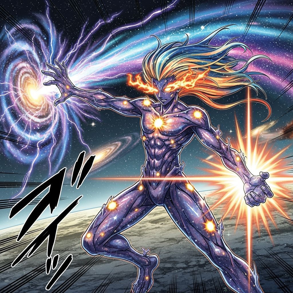 Celestial Being Unleashes Cosmic Energy in Manga Style