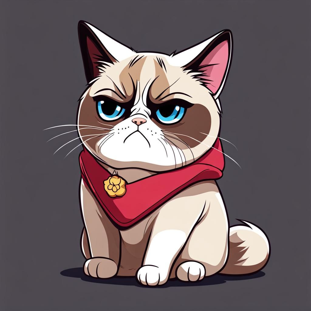 Cute Grumpy Cat in Anime Style