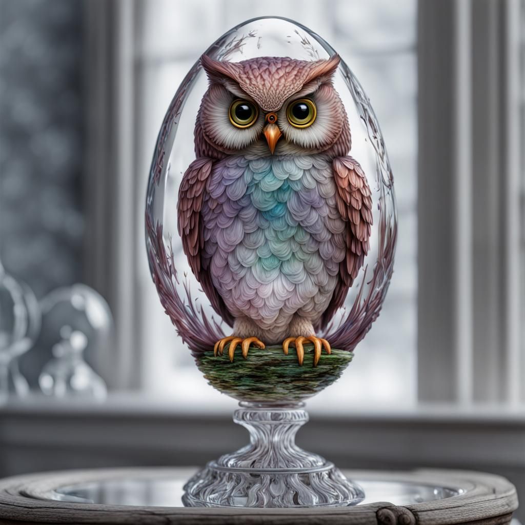 Owl in Glass Egg: Detailed 3D Digital Art