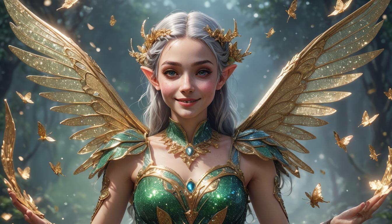 Glittering Fairy Pixie Portrait in Surreal Style