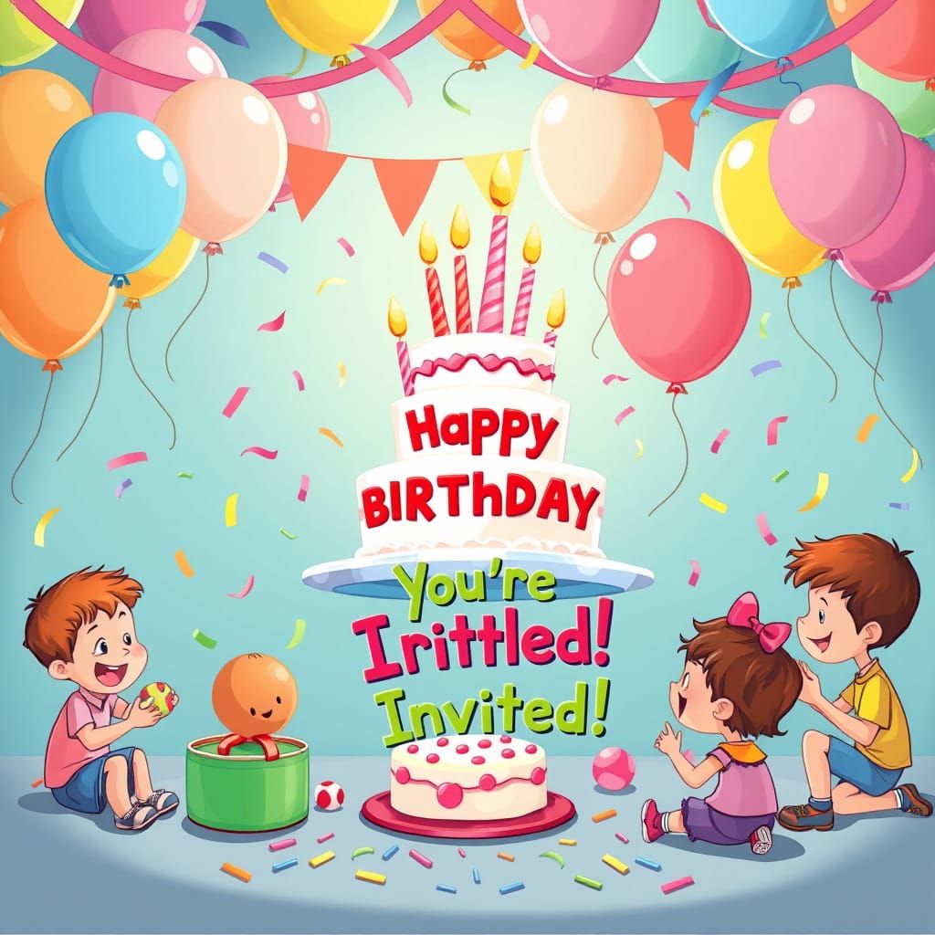 Cheerful Cartoon Birthday Party Scene