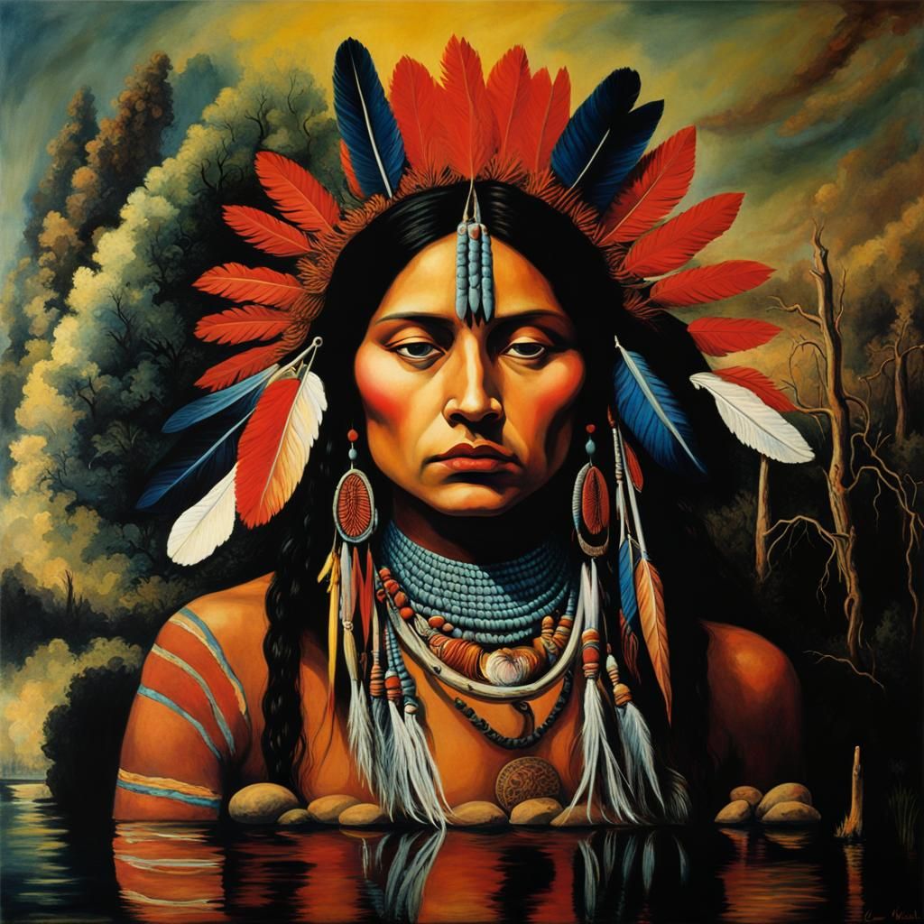 Surreal Native American Reflection: Dreamlike Magical Realis...