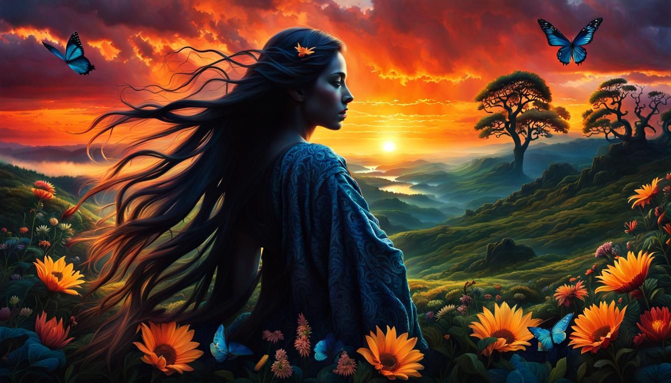 Mystical Creatures and Myth in Sunset Collage