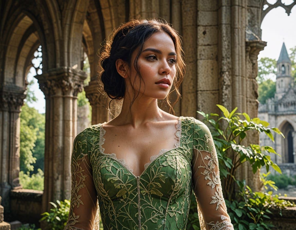 Dominican Woman in Gothic Cathedral, Artgerm Style