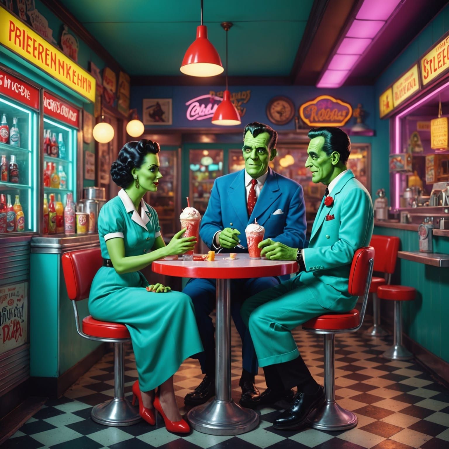 Mr. and Mrs. Frankenstein at the Soda Shop