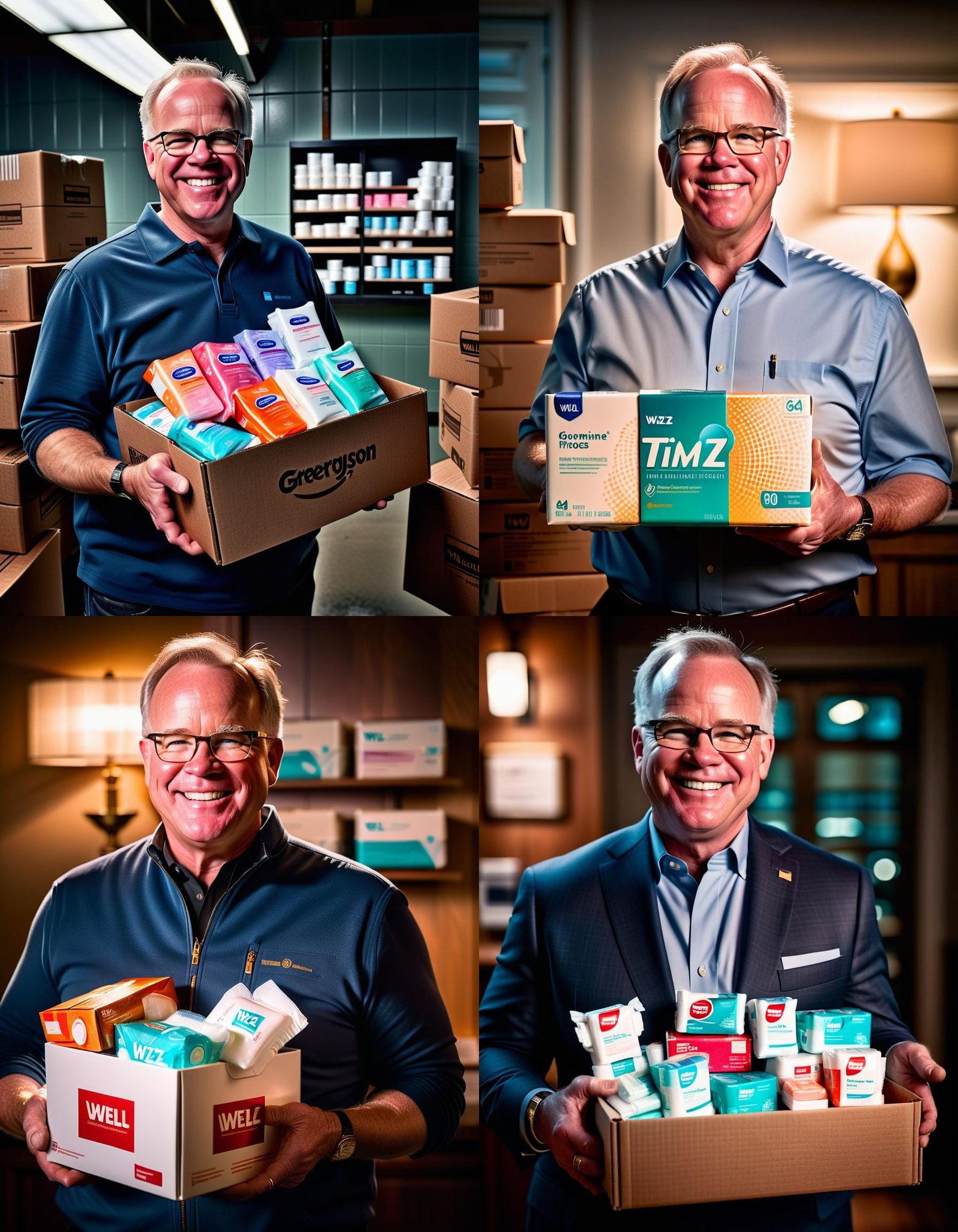 Hyperrealistic Portrait of Governor Holding Hygiene Products