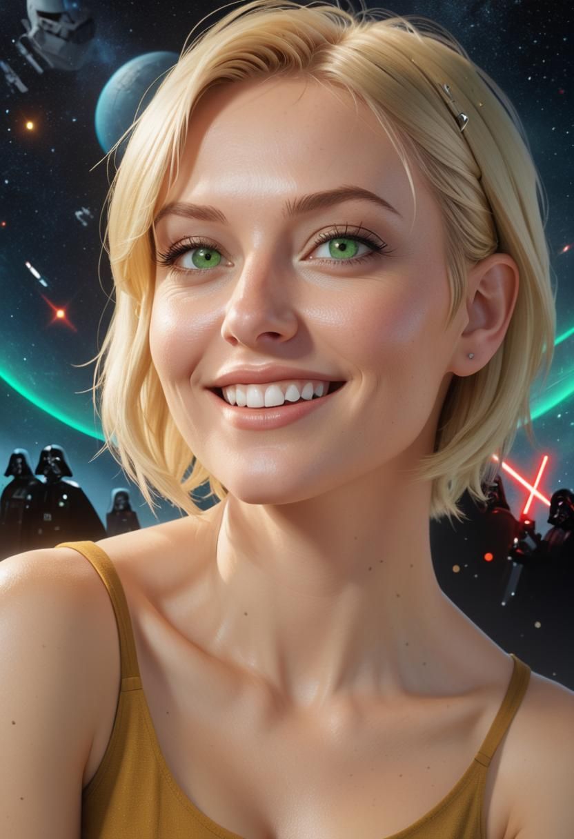 Blonde Woman Posing with Star Wars Poster