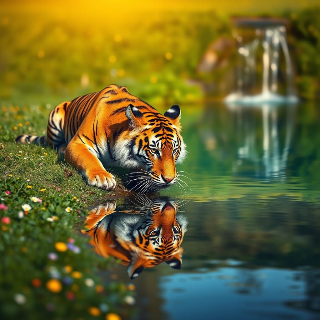 Majestic Bengal Tiger in Serene Nature Scene