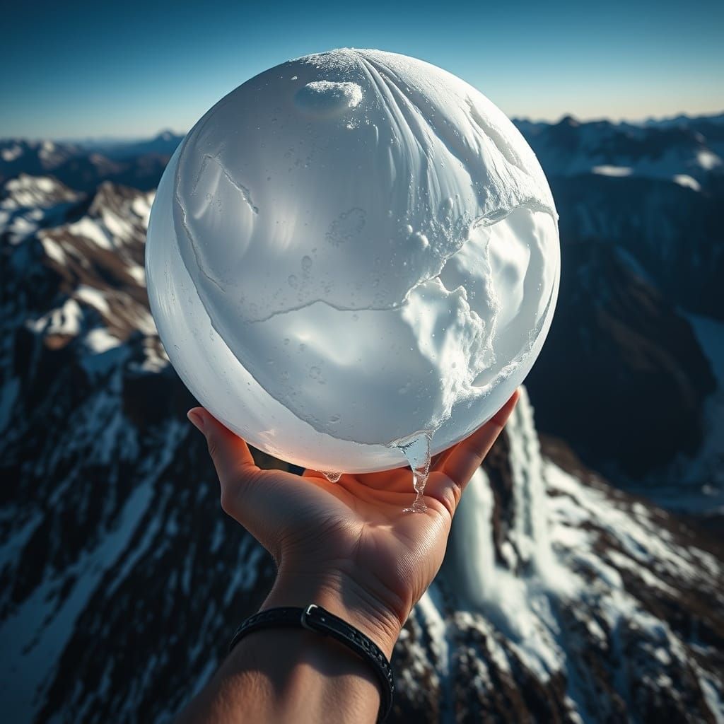 Melting Snowball Mountain Waterfall in Digital Art Style