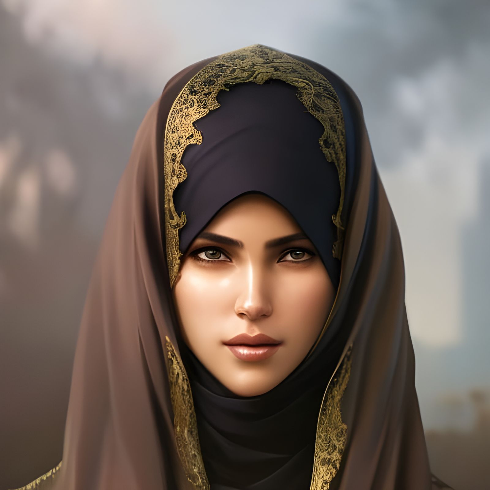 Elegant Hijab Portrait in Hyperrealistic Style