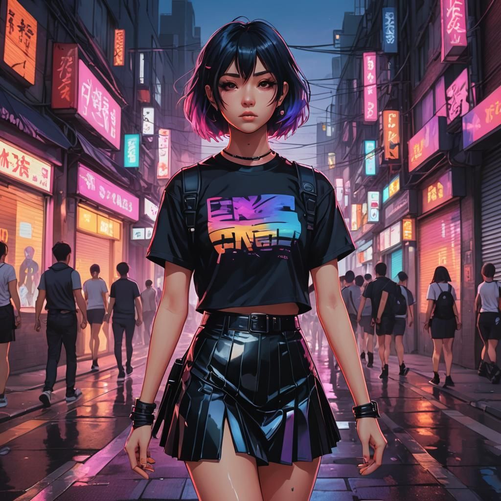 Anime City Girl in Latex Skirt, Clip Studio Paint Style