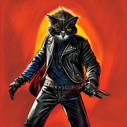 Biker Cat Outlaw Concept Art in Neon Orange
