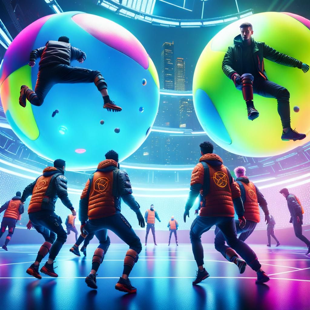 Cyberpunk Handball Teams in Zero-Gravity Arena