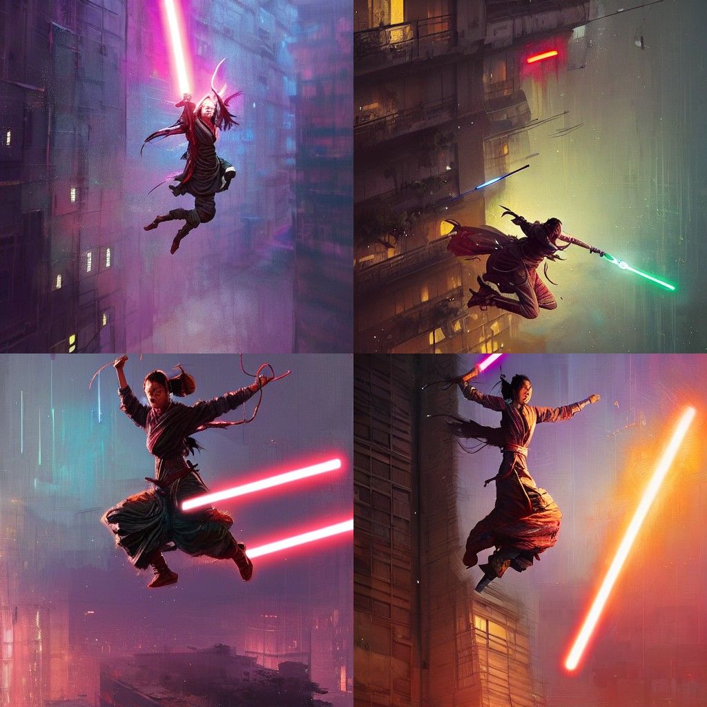 Jedi Samurai Leaping Off Building in Fantasy Art