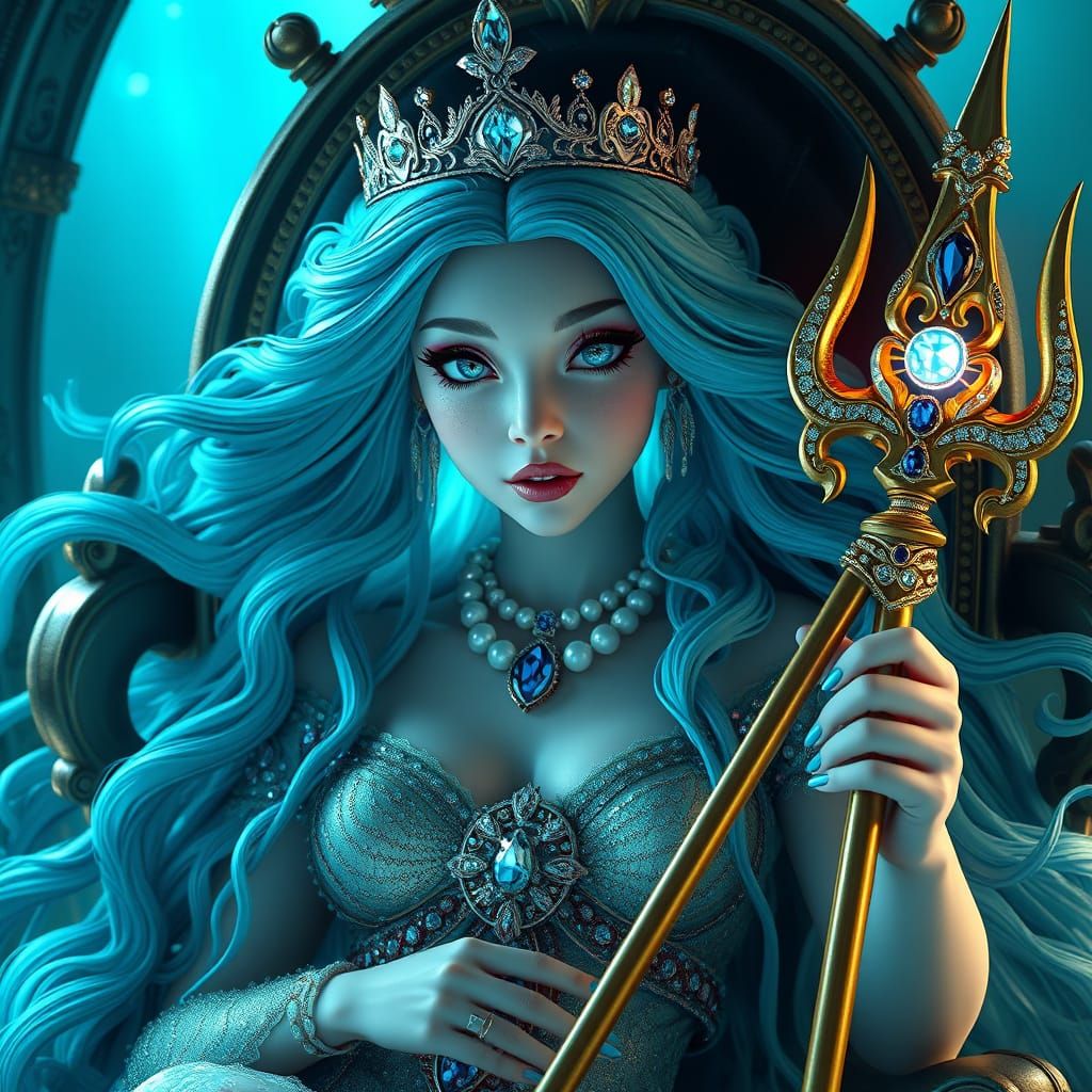 The Sea Empress, Majestic Figure in Ice-Blue and Teal