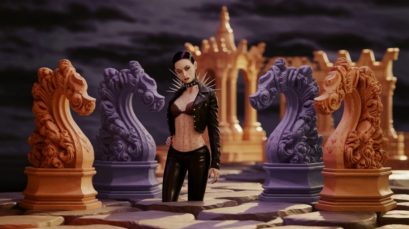 Confident Horror Figure in Dark Gothic Architecture