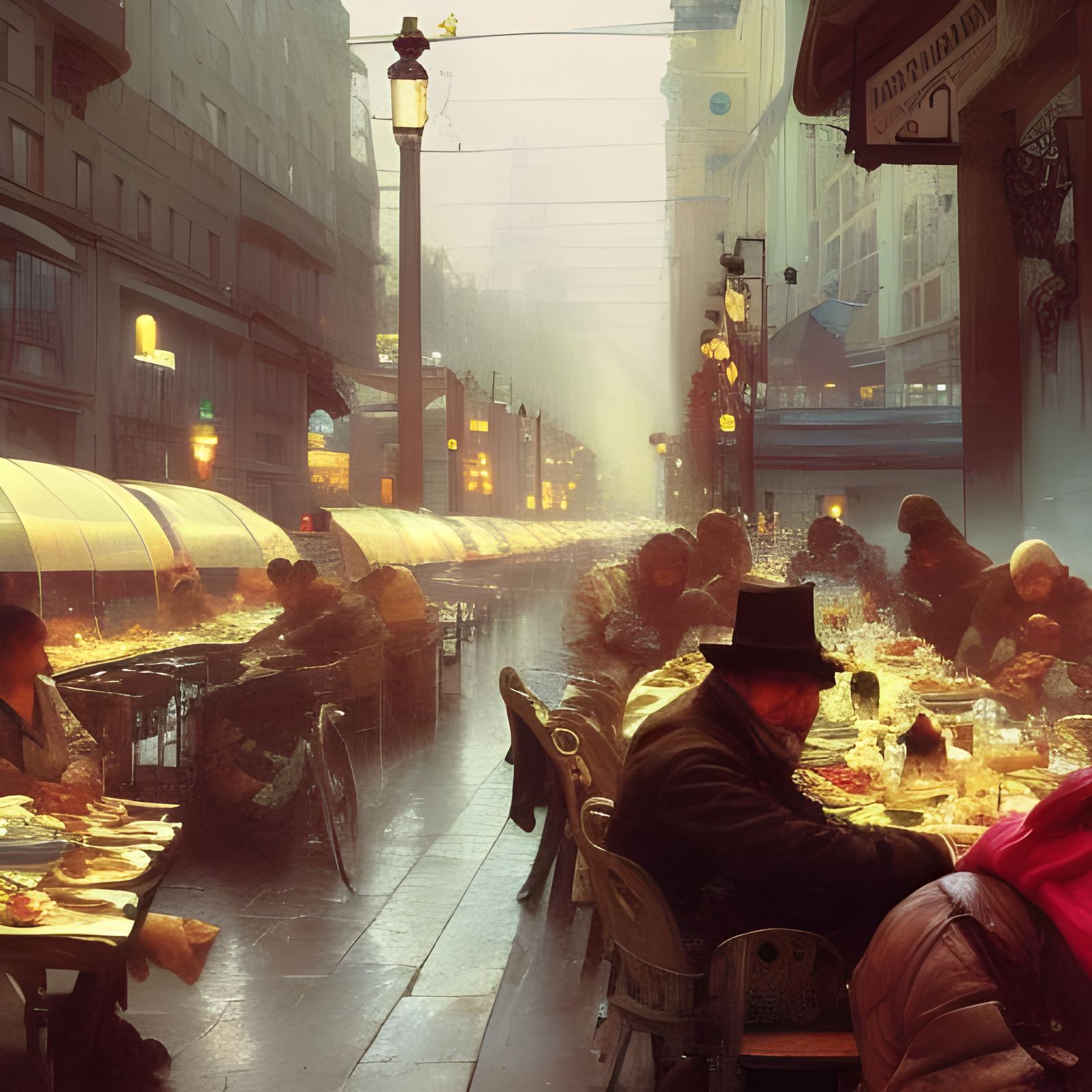 Homeless Feast: A Matte Painting in Art Nouveau Style