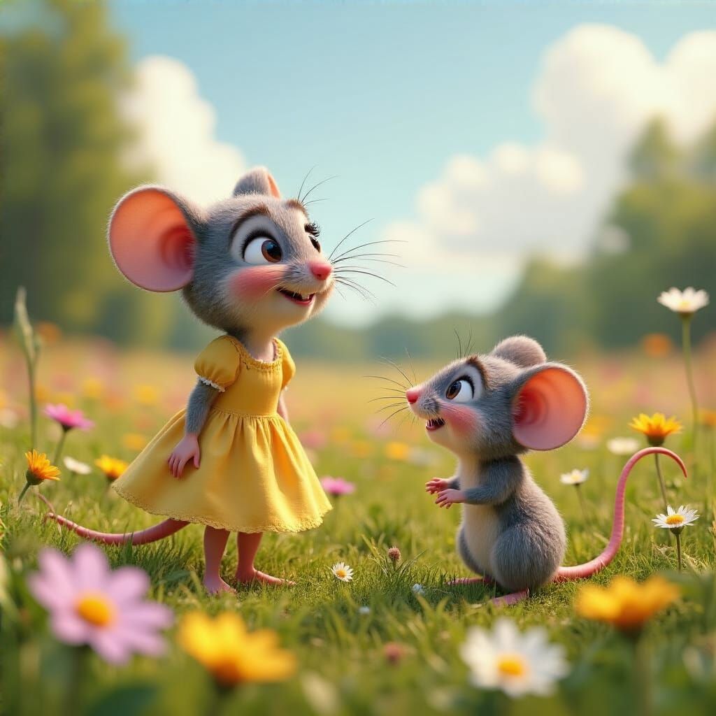 Bashful Mouse Encounter in Pixar 3D Style