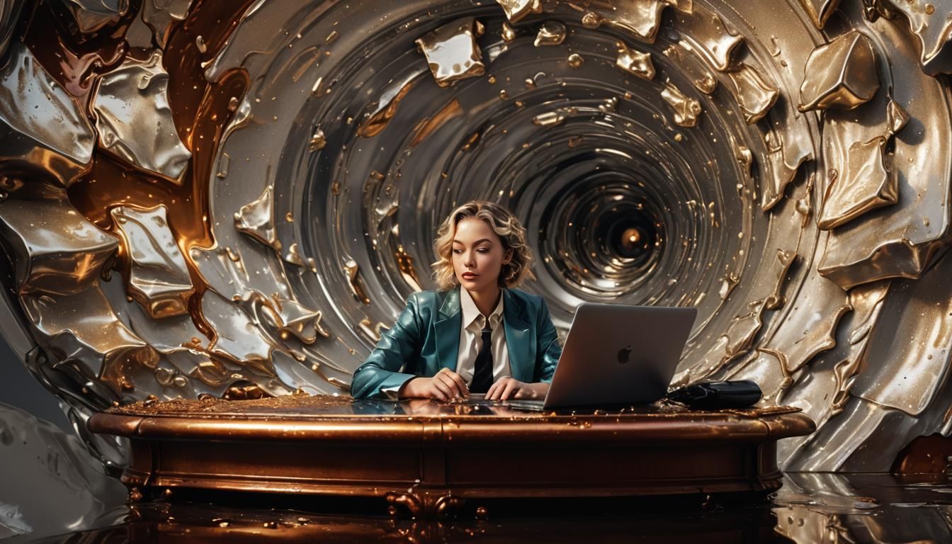 Liquid Gold Woman: Hyperrealistic Digital Metal Art