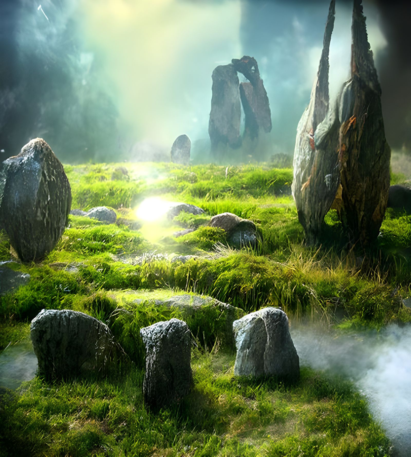 Mystical Stone Circle at Dawn: Fantasy Landscape