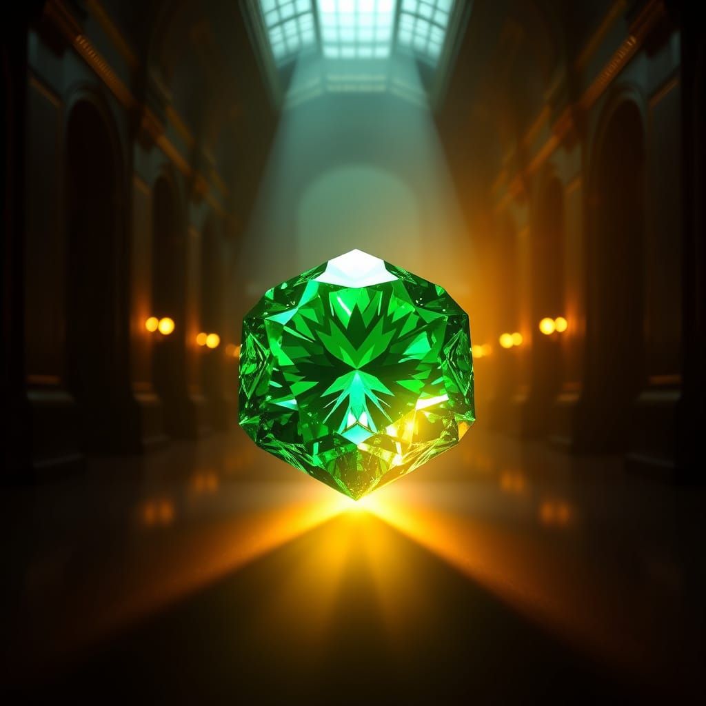 Emerald in Dramatic Museum Setting