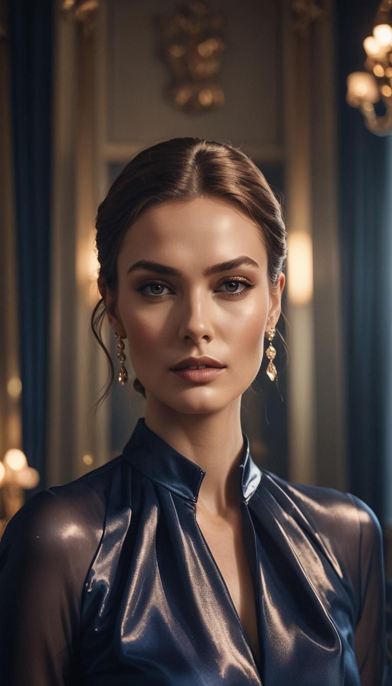 Elegant Woman in Blue: High-Fashion Glamour Shot