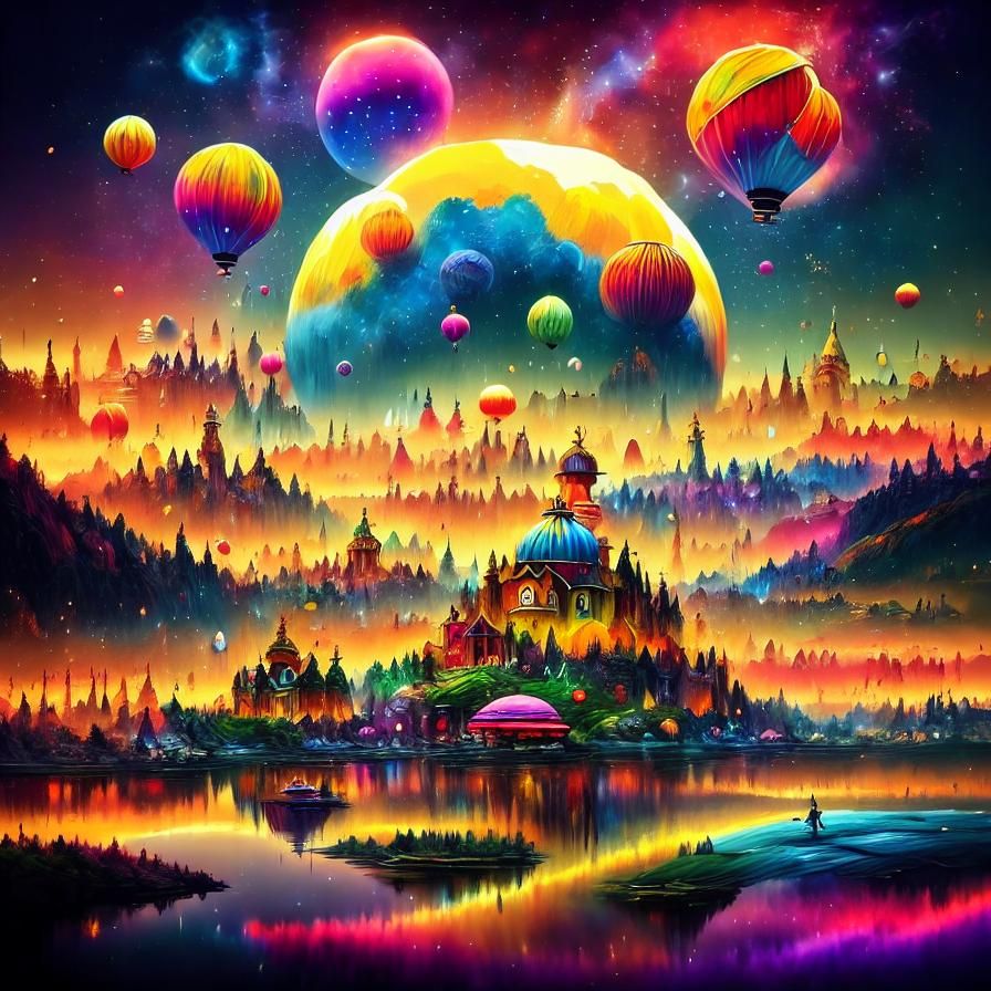 Surreal Circus Traveling Town in Dreamlike Chagall Style