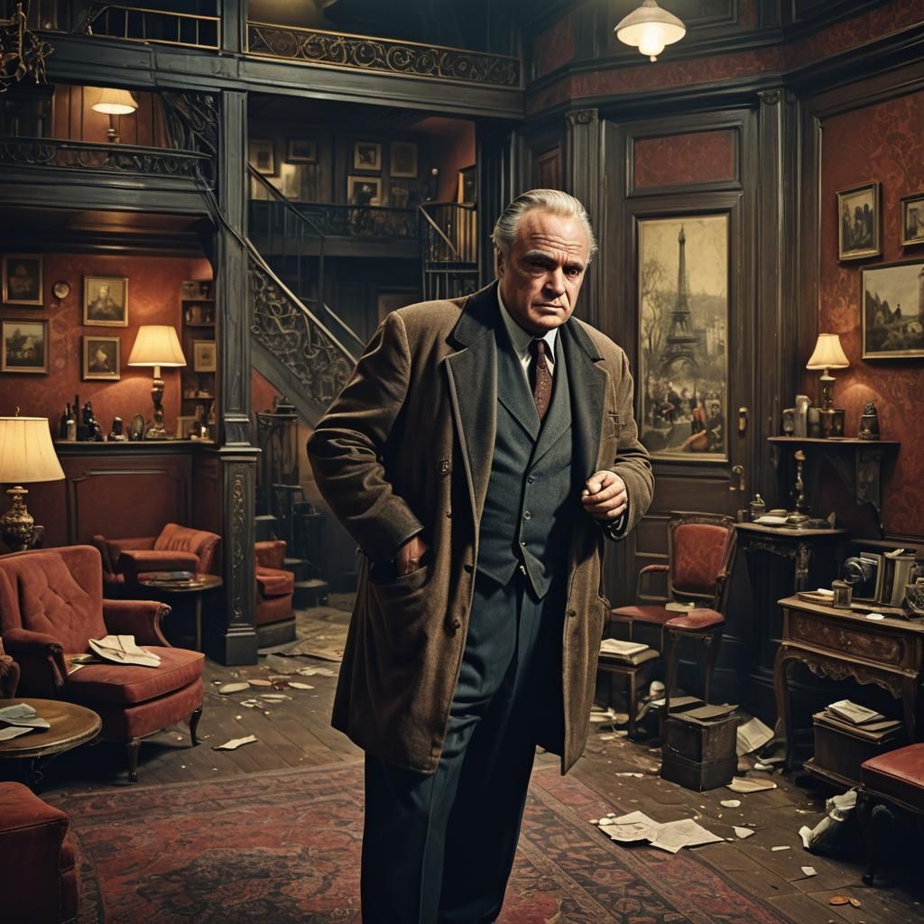 Marlon Brando in Apartment, Detailed Matte Painting