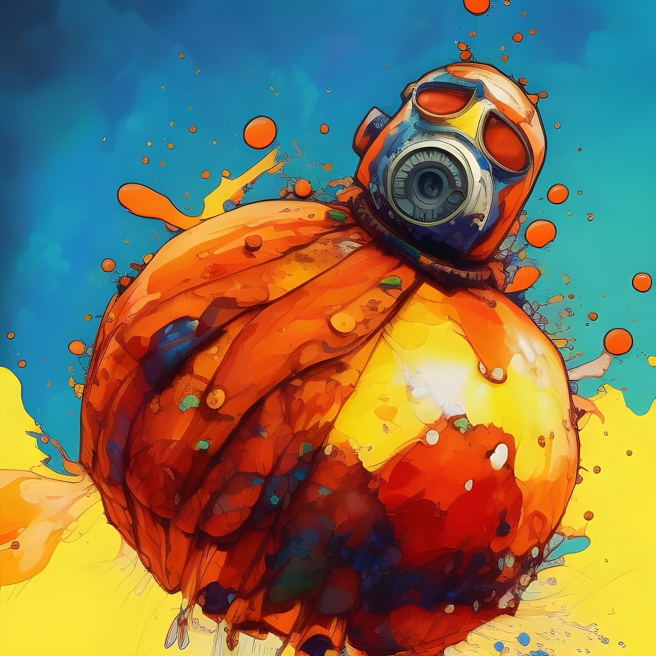 Exploding Orange Fruit Grenade: Hyperdetailed Illustration