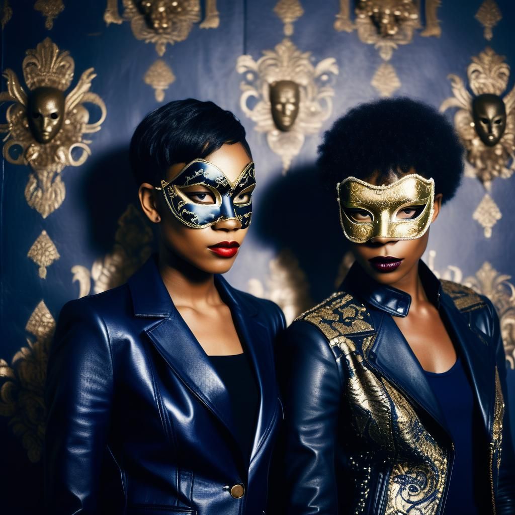 High-Fashion Women in Ornate Masquerade Masks