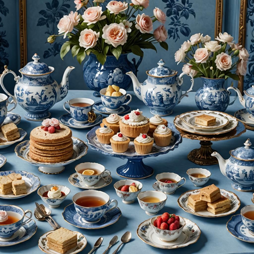 Victorian Tea Party Inside a Porcelain Bowl