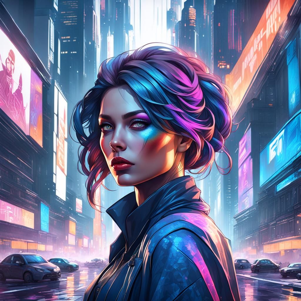 Dystopian Femme Fatale Portrait in Hyperrealistic Style